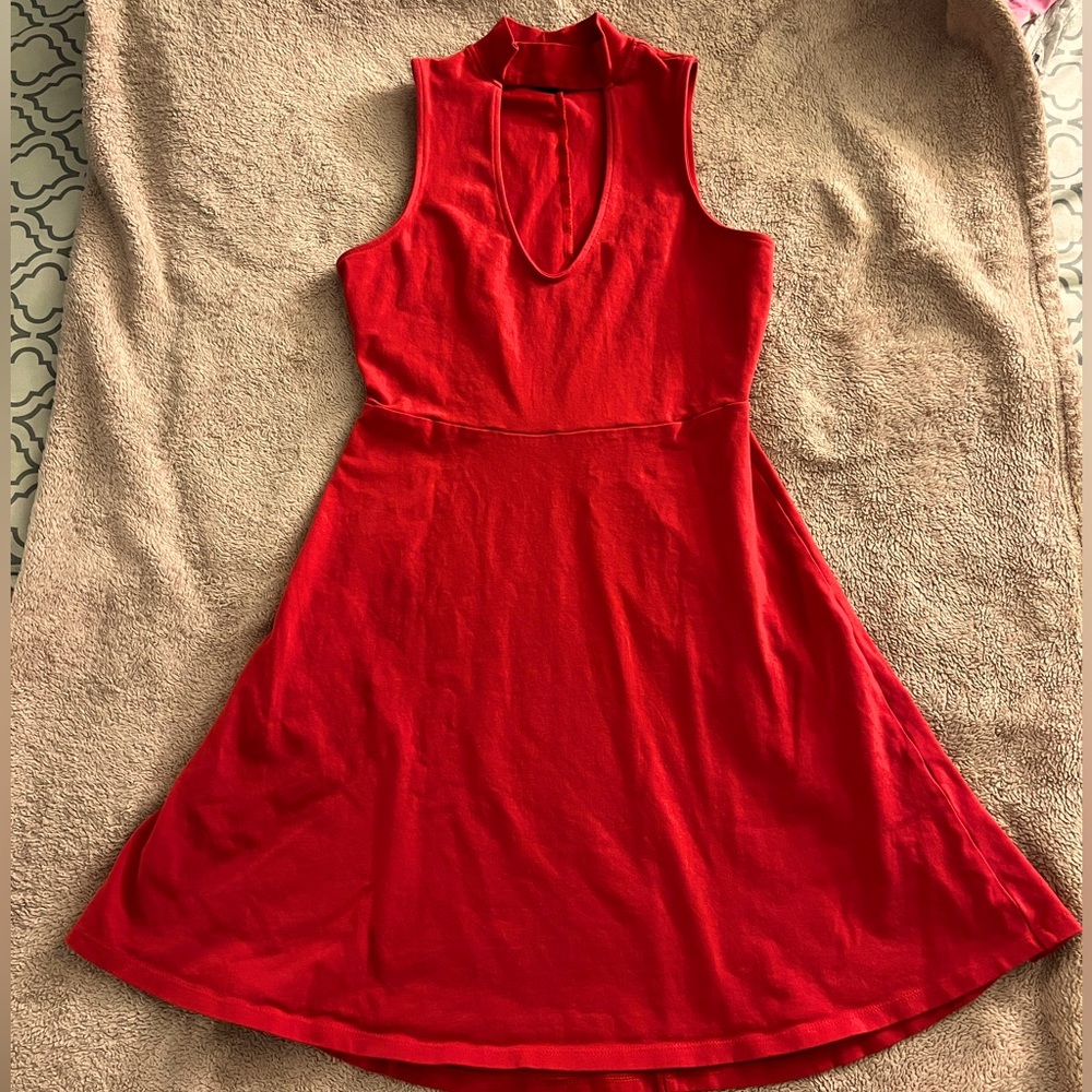 Express red/pink short high neck dress with v neck